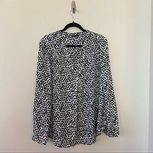 Adrianna Papell-Spotted Black & White Lightweight Button Down